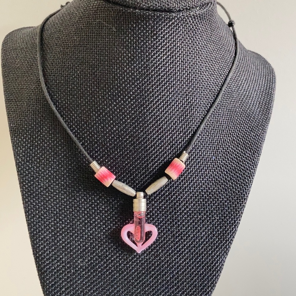 Pink Heart charm w/ LAUREN written on grain of Rice Beaded adjustable Necklace